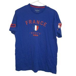 Roots Blue France Graphic Short Sleeve Logo Patch Cotton Tee Womens Size Small